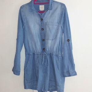 Francesca's Harper Heritage Soft Denim Jumper One Piece Button Shorts outfit M